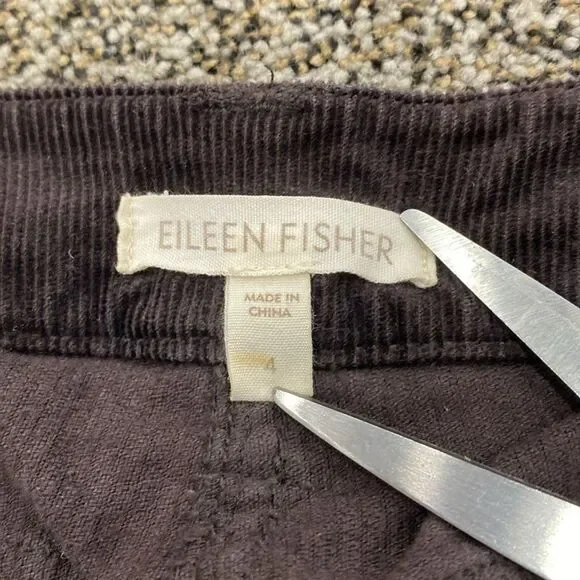 EILEEN FISHER 4 Brown Pinwale Corduroy Cotton Tencel Tapered Ankle Pants Stretch - Picture 5 of 16